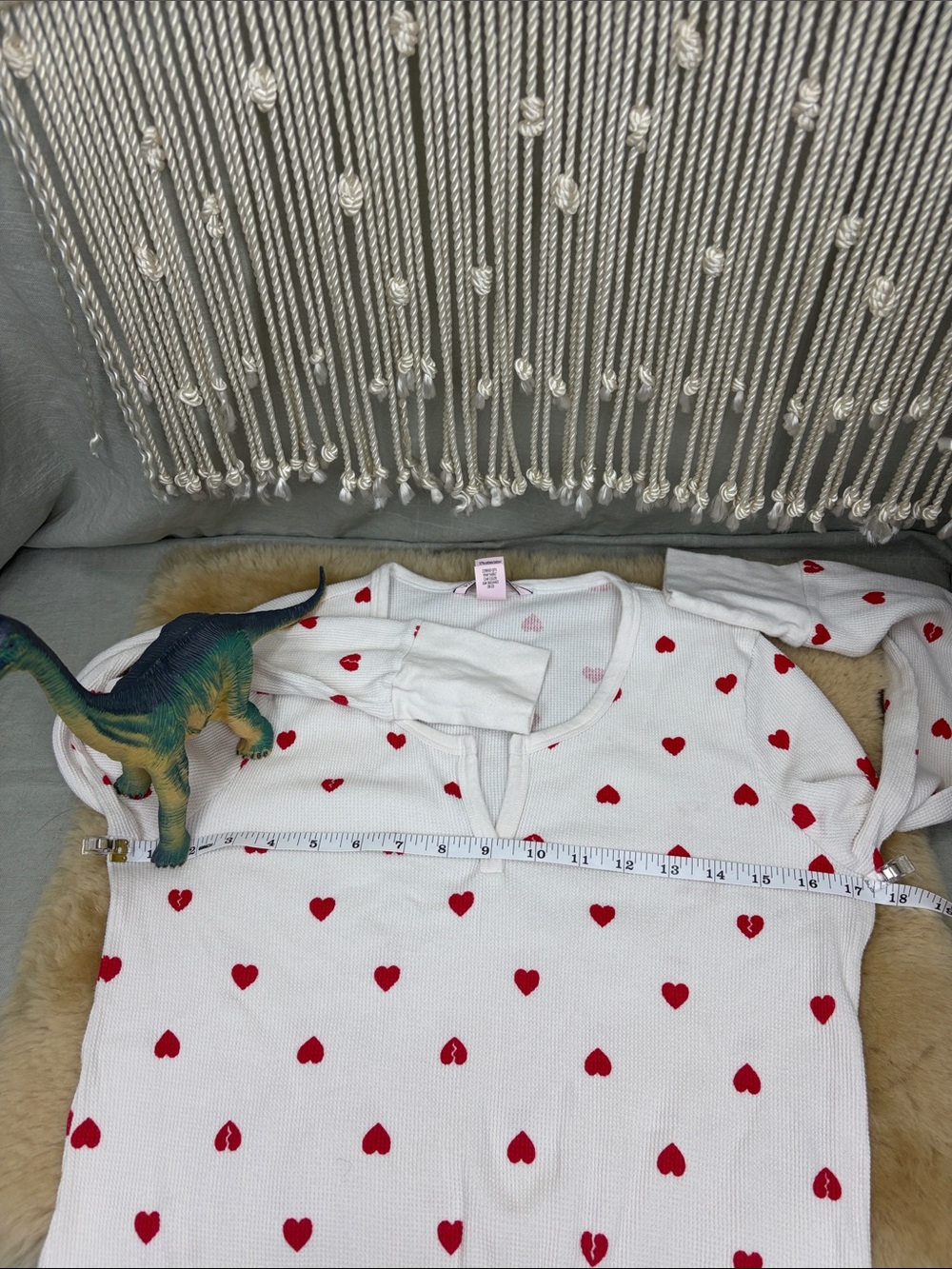 Victoria's Secret Thermal Waffle Knit Red Hearts on White Sleep-shirt PJ | M - Picture 10 of 10